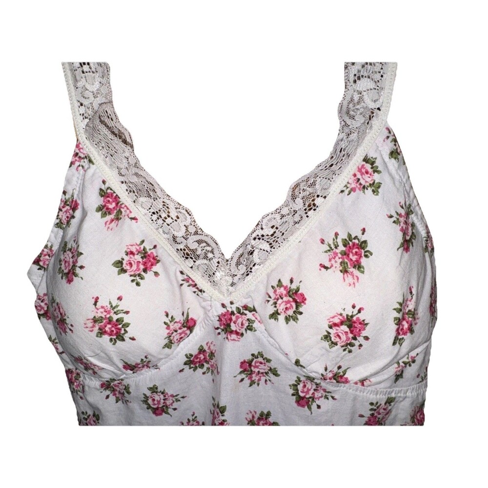 Y2K LEI White Floral Babydoll CoquetteCami Mini Print Lace Trim Built In Bra L